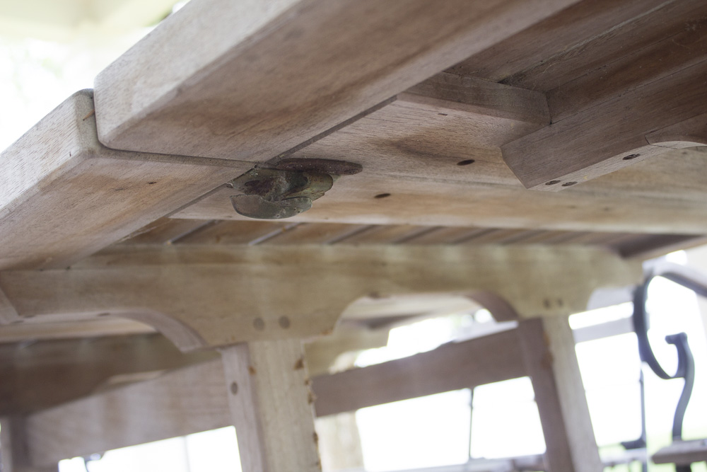 Smith & Hawken Teak Outdoor Dining Table and Chairs With Cast Iron Frames