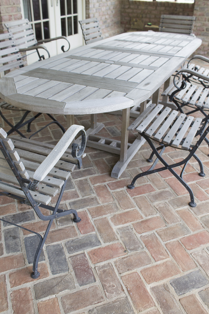 Smith & Hawken Teak Outdoor Dining Table and Chairs With Cast Iron Frames
