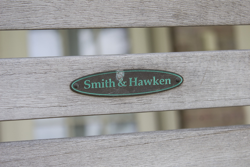 Smith & Hawken Teak Outdoor Dining Table and Chairs With Cast Iron Frames