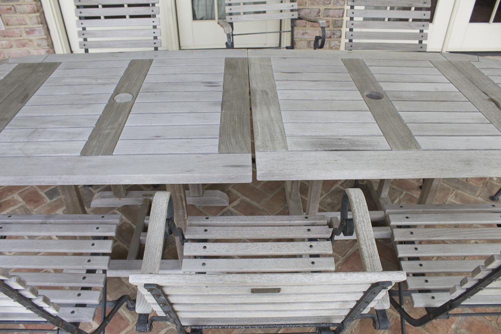 Smith & Hawken Teak Outdoor Dining Table and Chairs With Cast Iron Frames