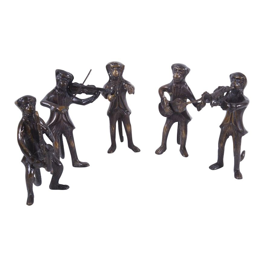 Bronze Musician Monkey Figurines