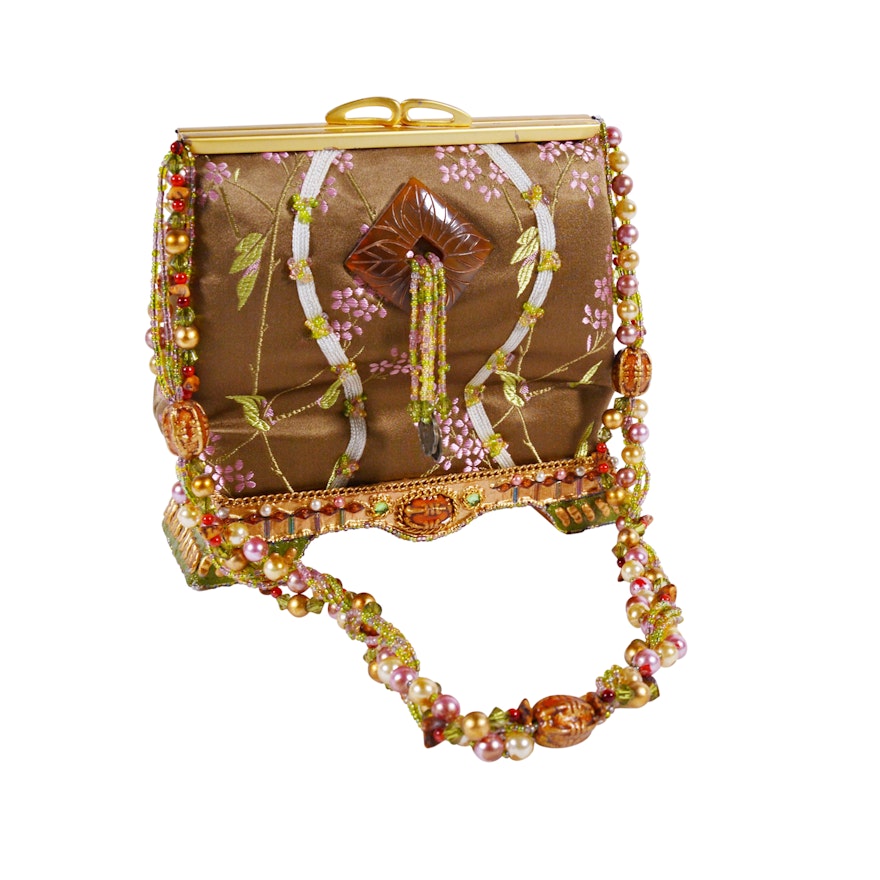 Mary Frances Asian Style Silk Beaded Handbag