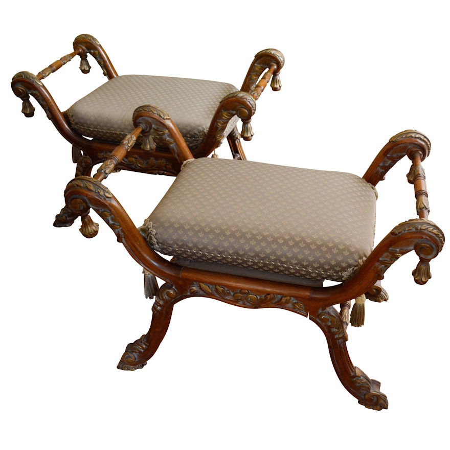 Neoclassical Style Upholstered Accent Benches