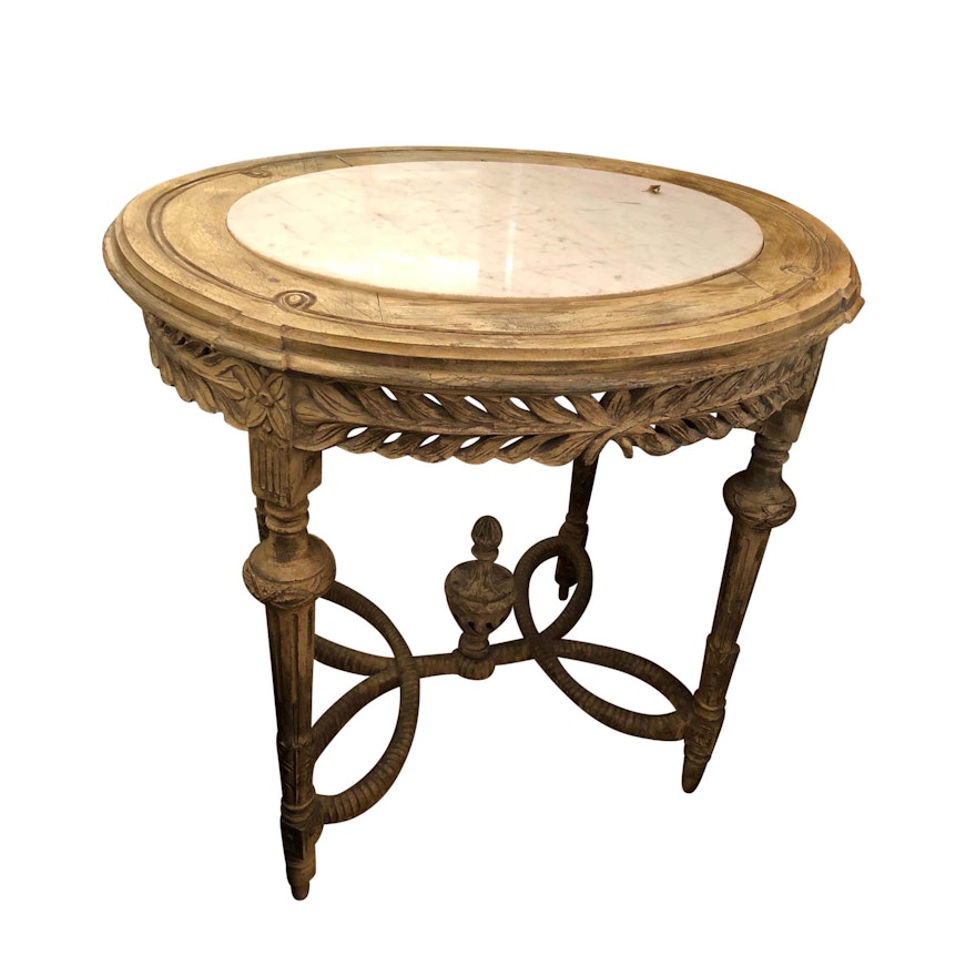 Vintage Louis XVI Style Marble Top Accent Table