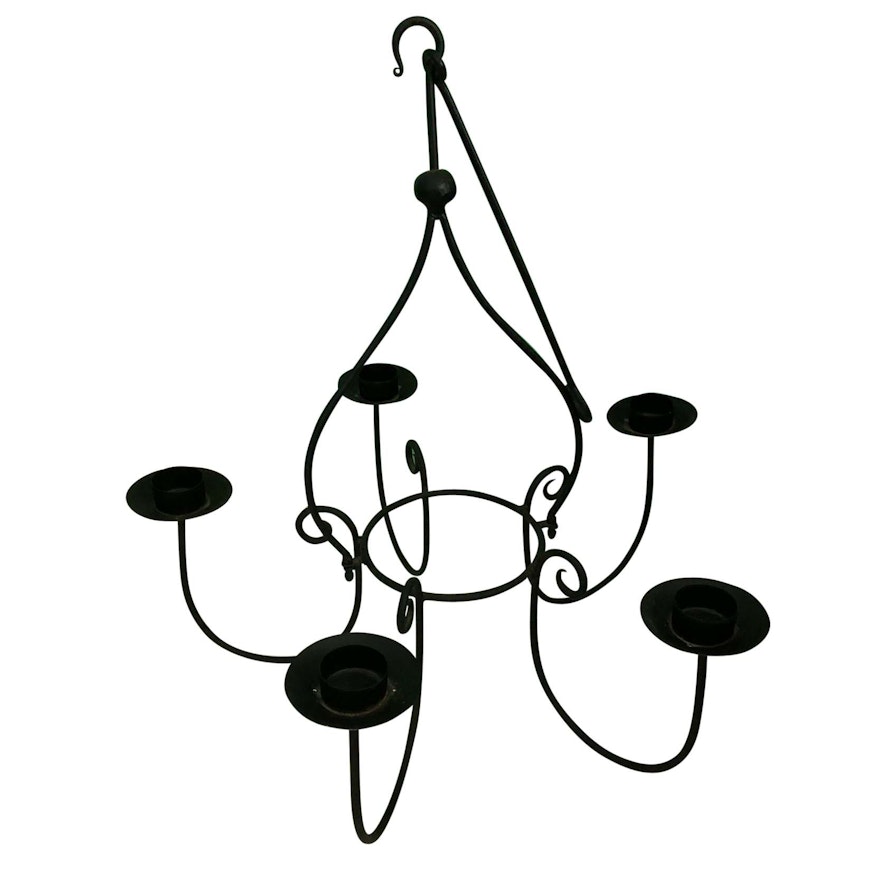 Cast Iron Candleholder Chandelier with Glass Shades