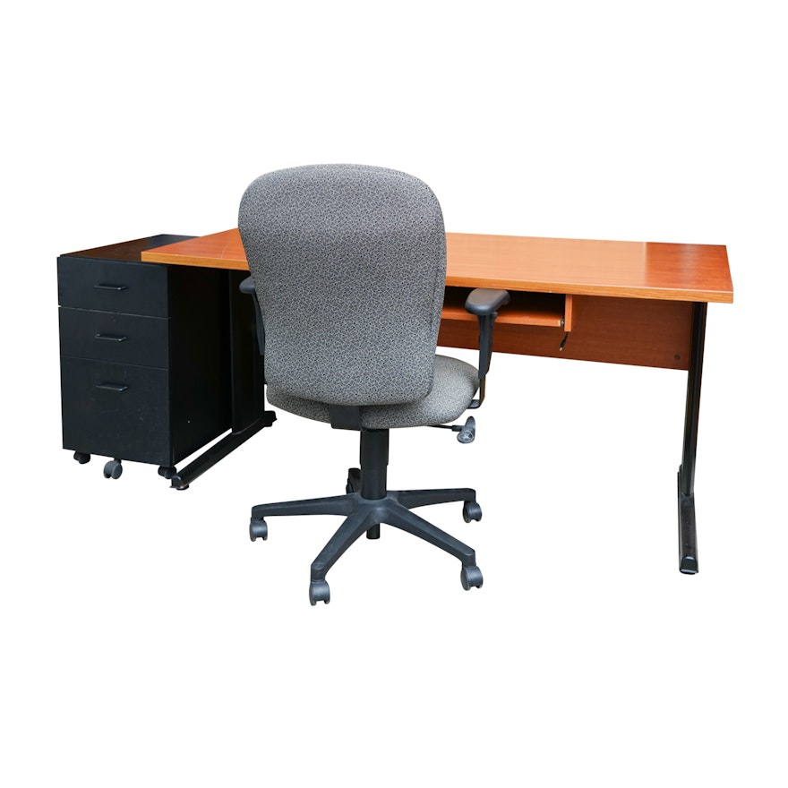 Contemporary Computer Desk with Rolling Office Chair and File Cabinet