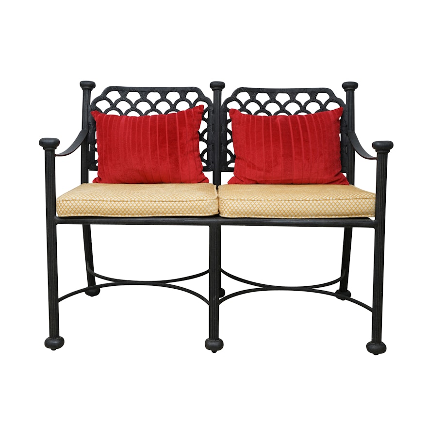 Wrought Iron Bench by Cast Classics with Cushions