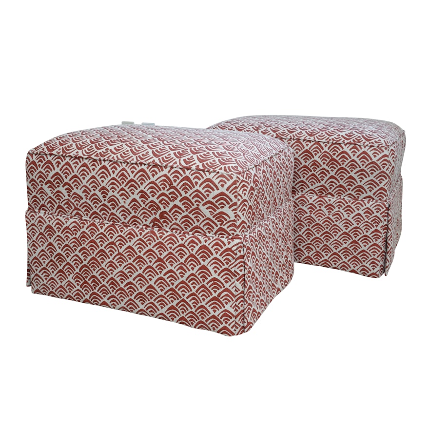 Red and White Upholstered Ottoman Pair