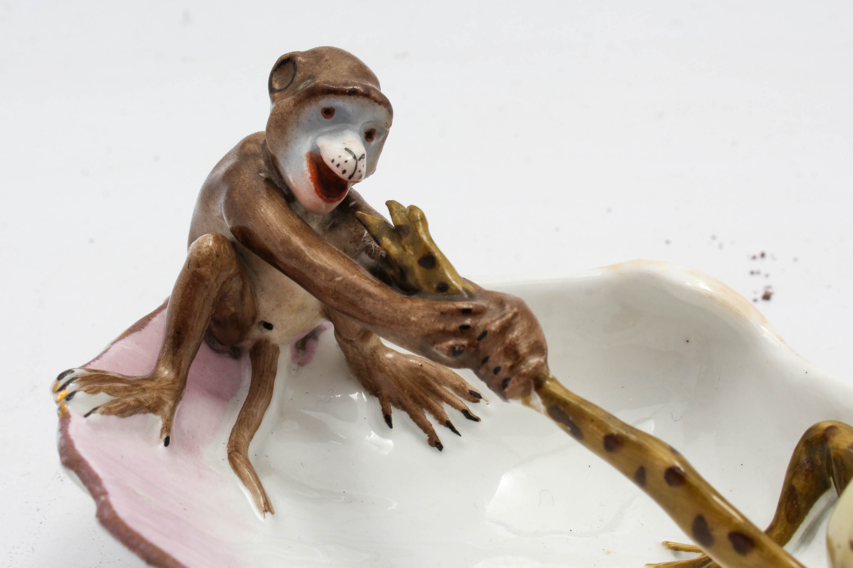Antique German Porcelain Fairing Frog and Monkey Trinket Dish, Circa 1870