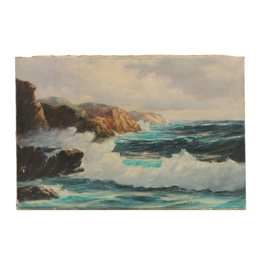 Frank Schneider Oil Painting of Rocky Cliff Shore