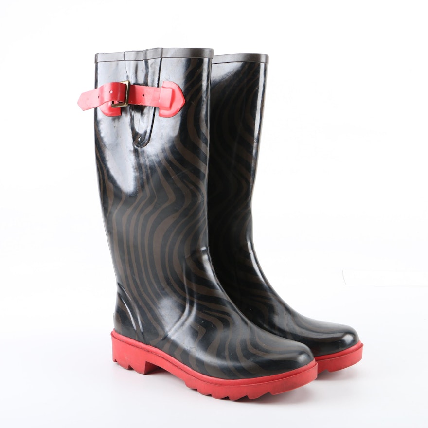 Women's Kate Spade New York Black and Brown Rubber Rain Boots