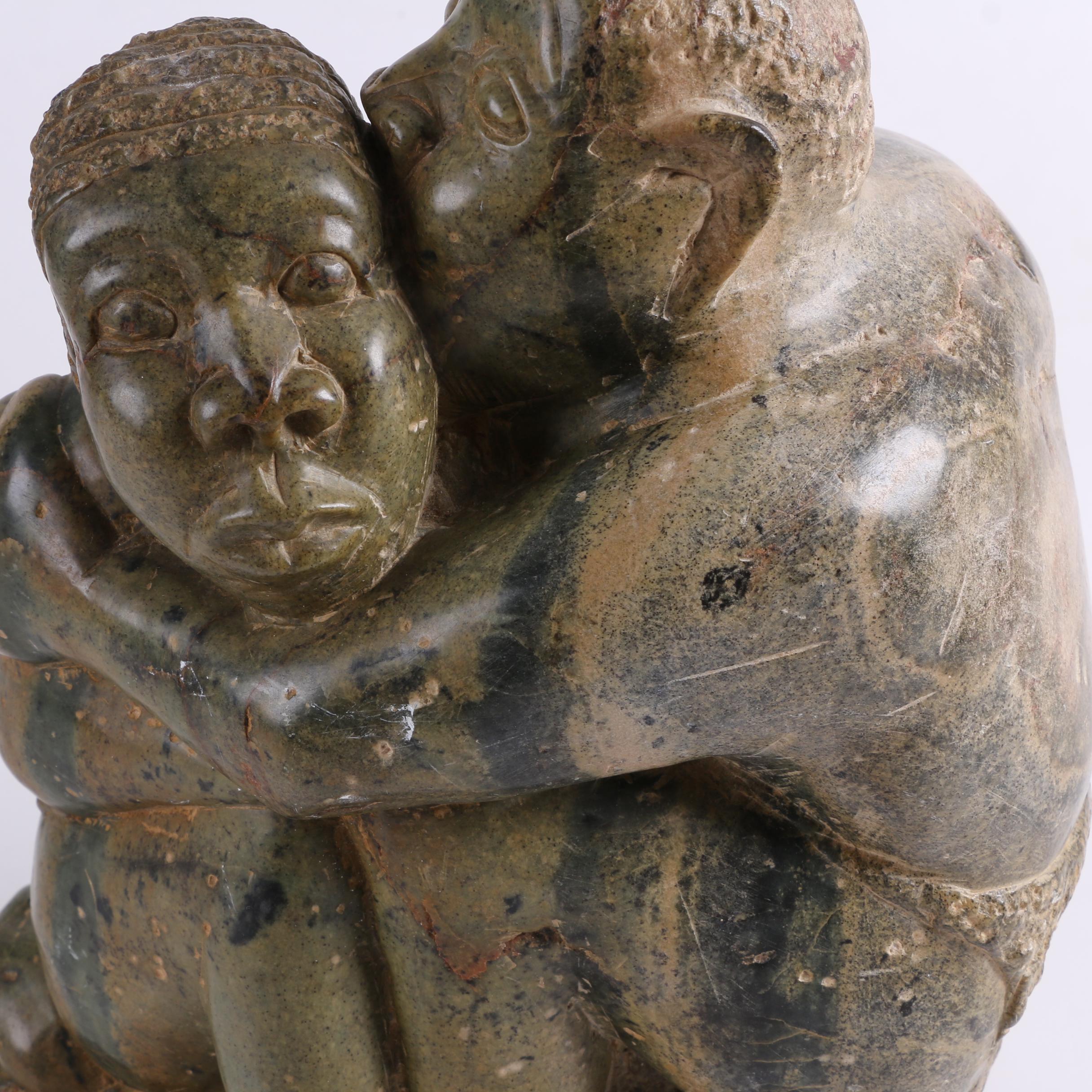 Edward Ndoro Shona Soapstone Sculpture of Embracing Figures