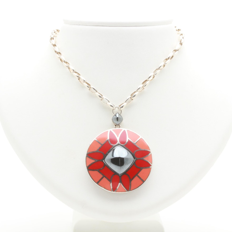 Stephen Webster Sterling Silver Hematite and Enameled Pendant Necklace