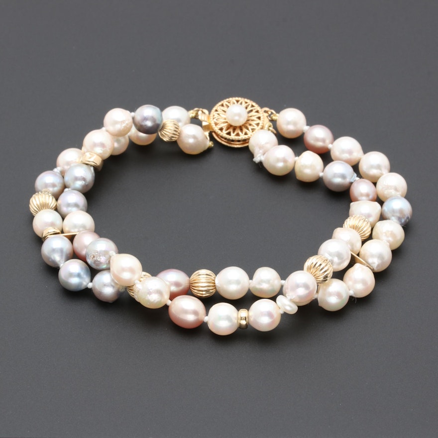 14K Yellow Gold Cultured Pearl Bracelet