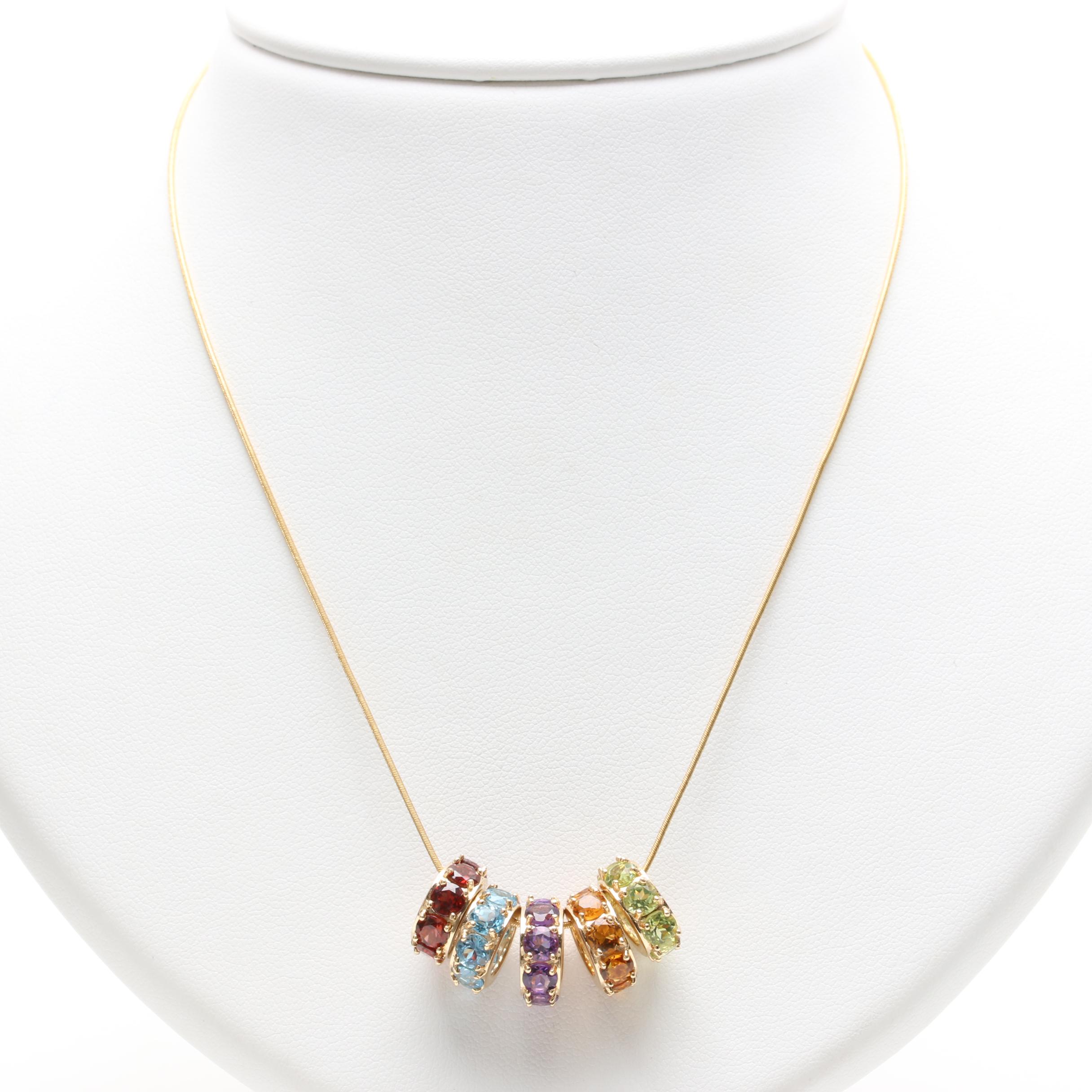 14K Yellow Gold Gemstone Pendant Necklace Including Citrine