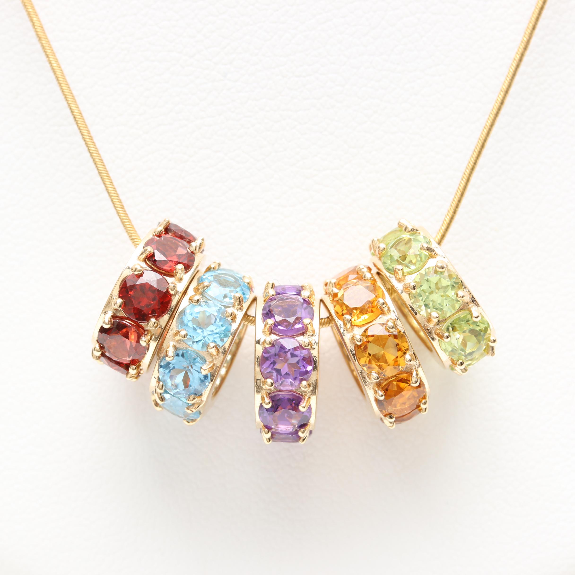 14K Yellow Gold Gemstone Pendant Necklace Including Citrine