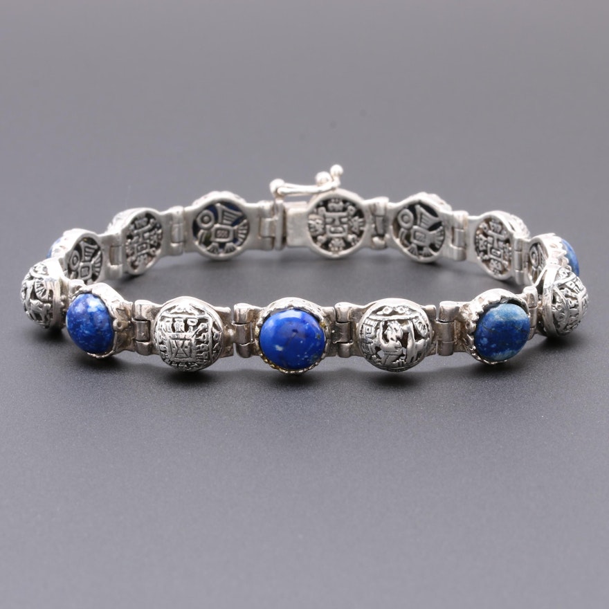 Sterling Silver Lapis Lazuli Link Bracelet