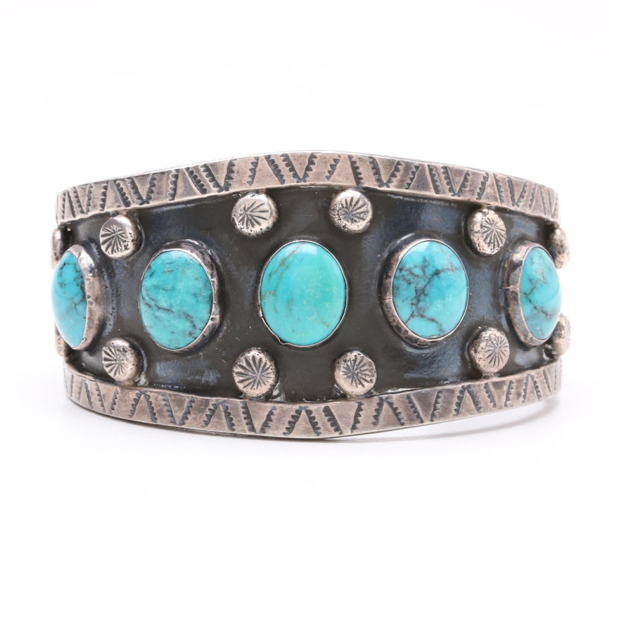 Mexican Made Sterling Silver Turquoise Cuff Bangle