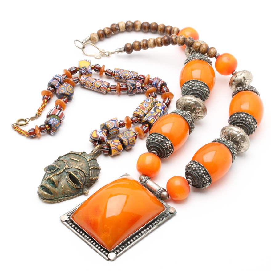 African Trade Bead and Amber Necklaces