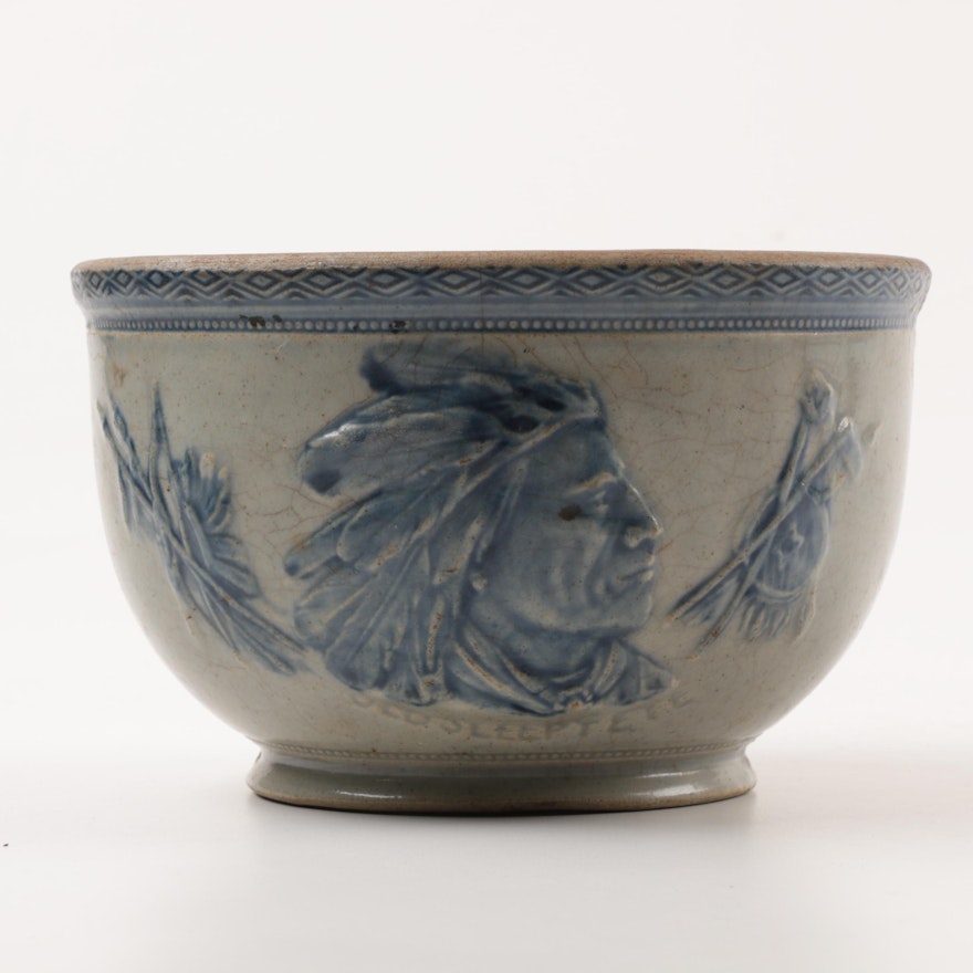 Antique "Old Sleepy Eye" Salt Glazed Stoneware Bowl