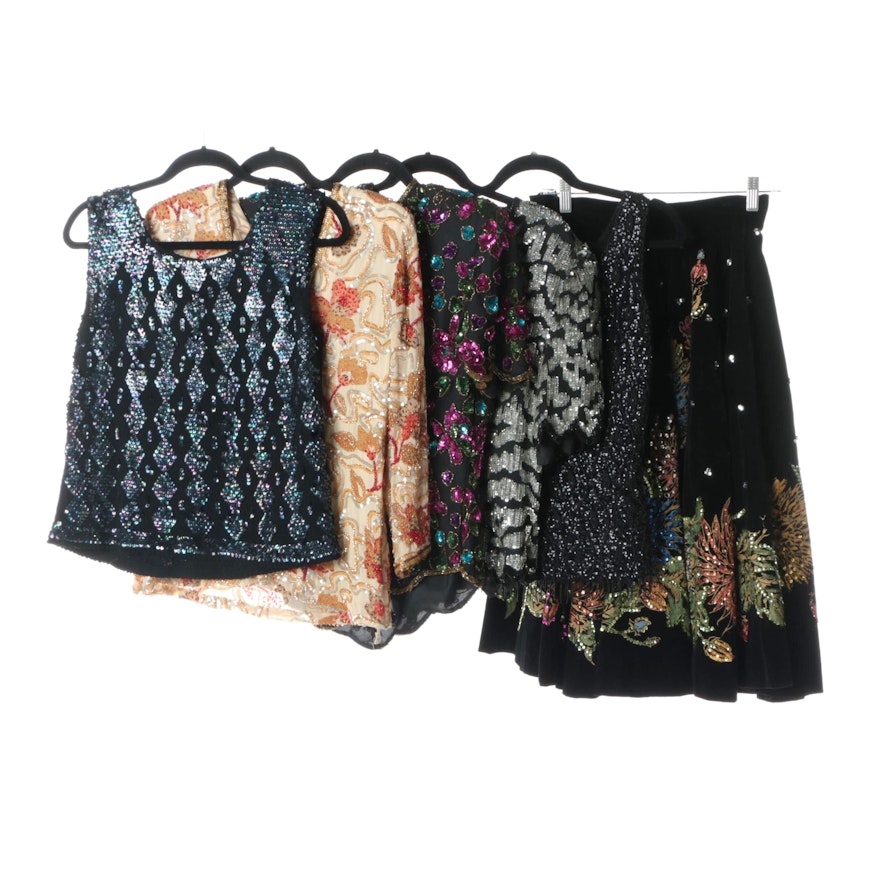 Circa 1990s Embellished Tops and Skirt