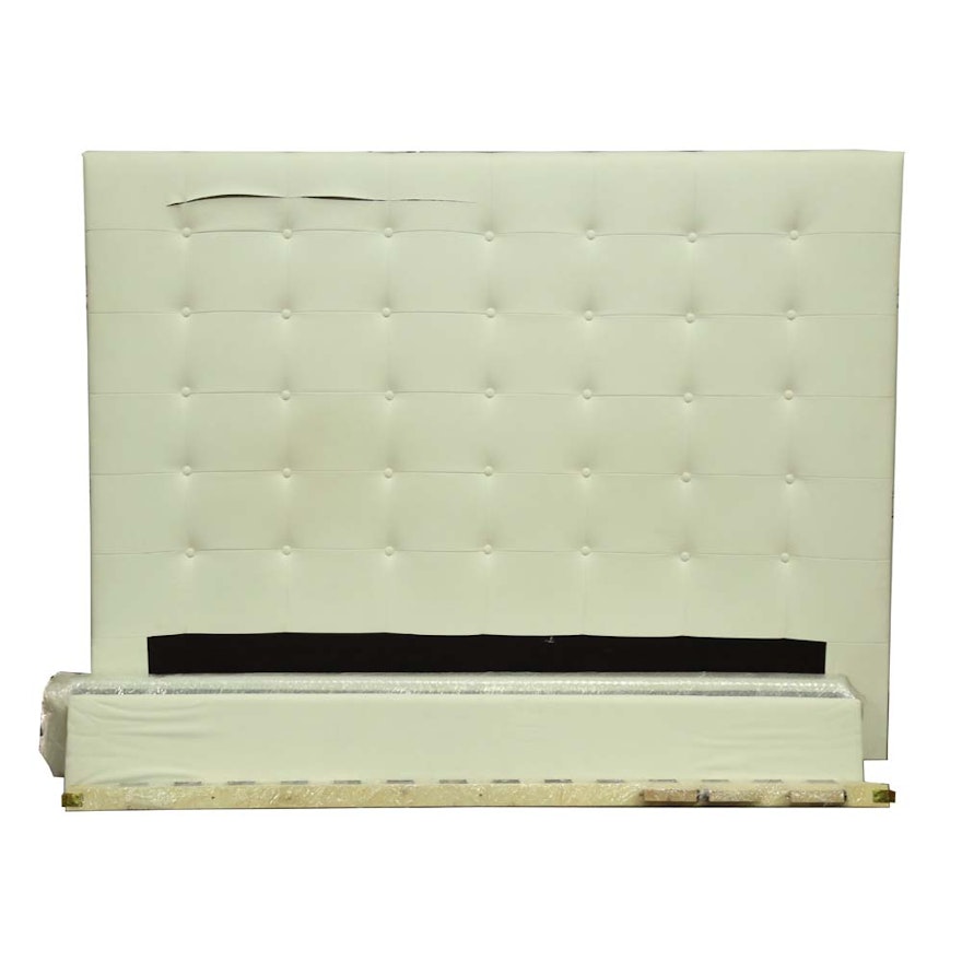 Tufted White Leather Headboard