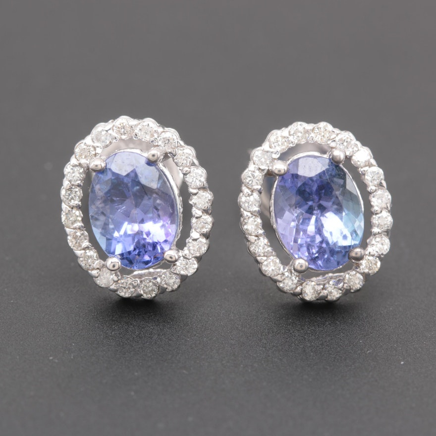 14K White Gold Tanzanite and Diamond Earrings