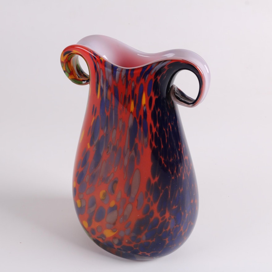 Polychromatic Speckled Blown Art Glass Vase