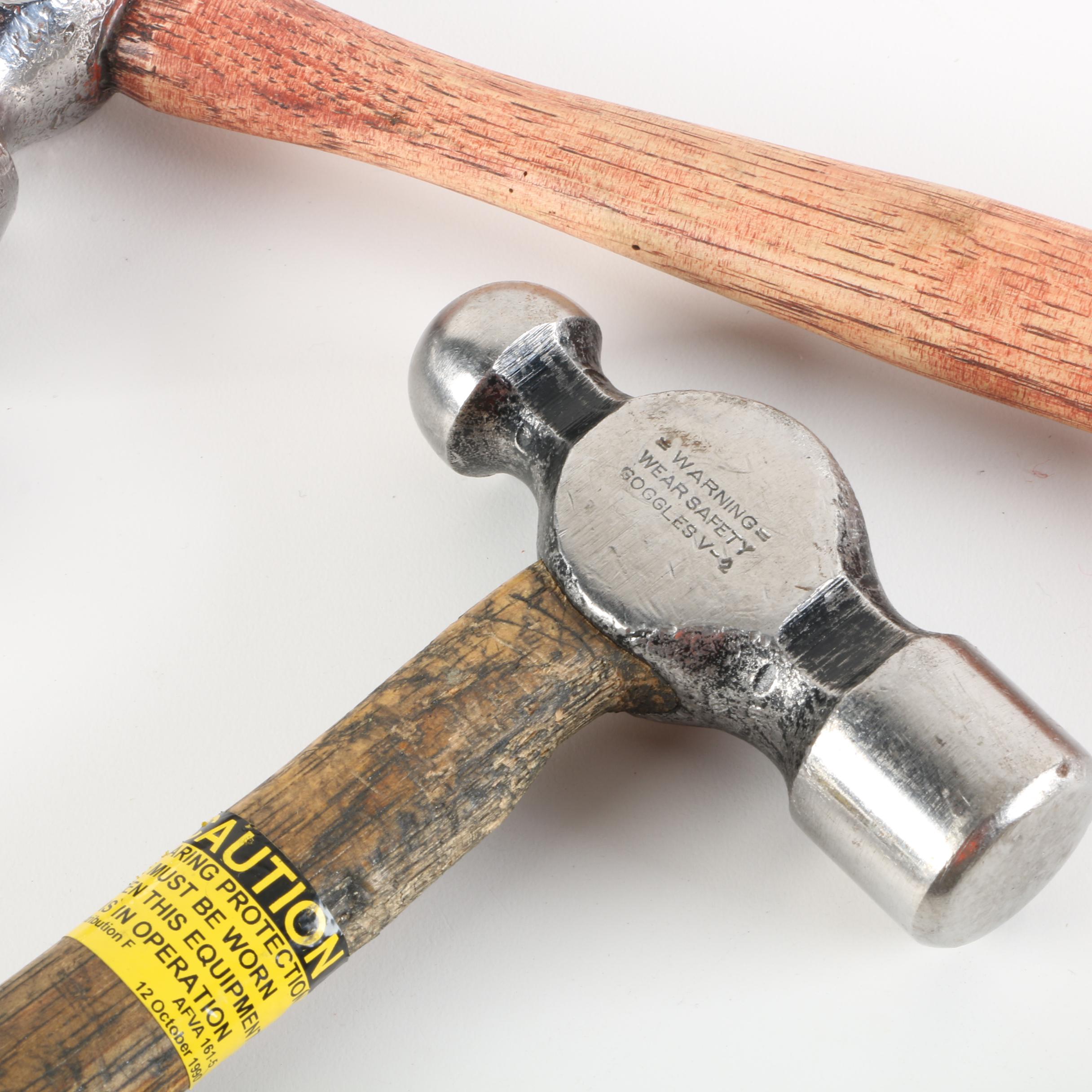 Wood Handled Ball-Peen Hammers Including Vaughan and Fairmount