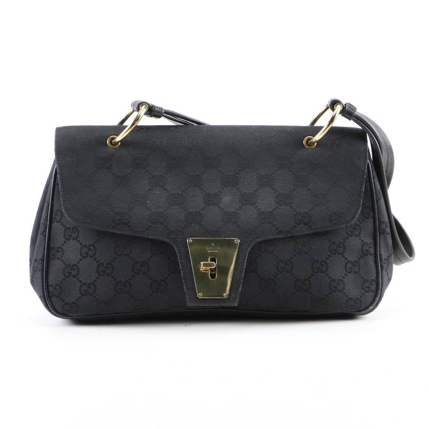 Gucci GG Black Canvas and Leather Handbag