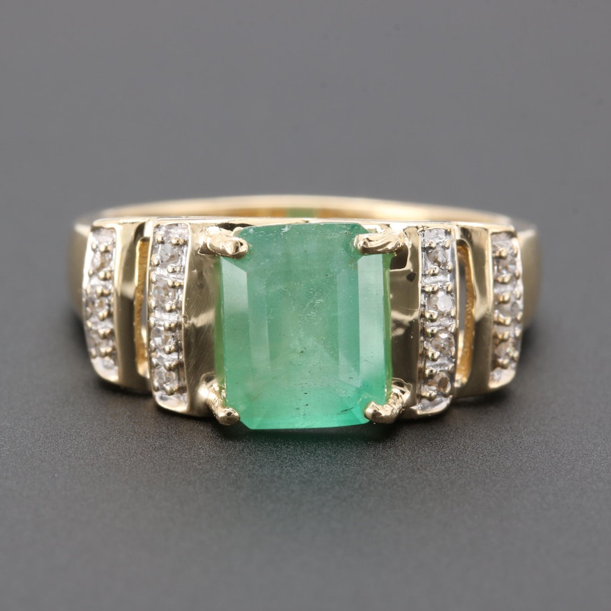 14K Yellow Gold 2.34 CT Emerald and Diamond Ring