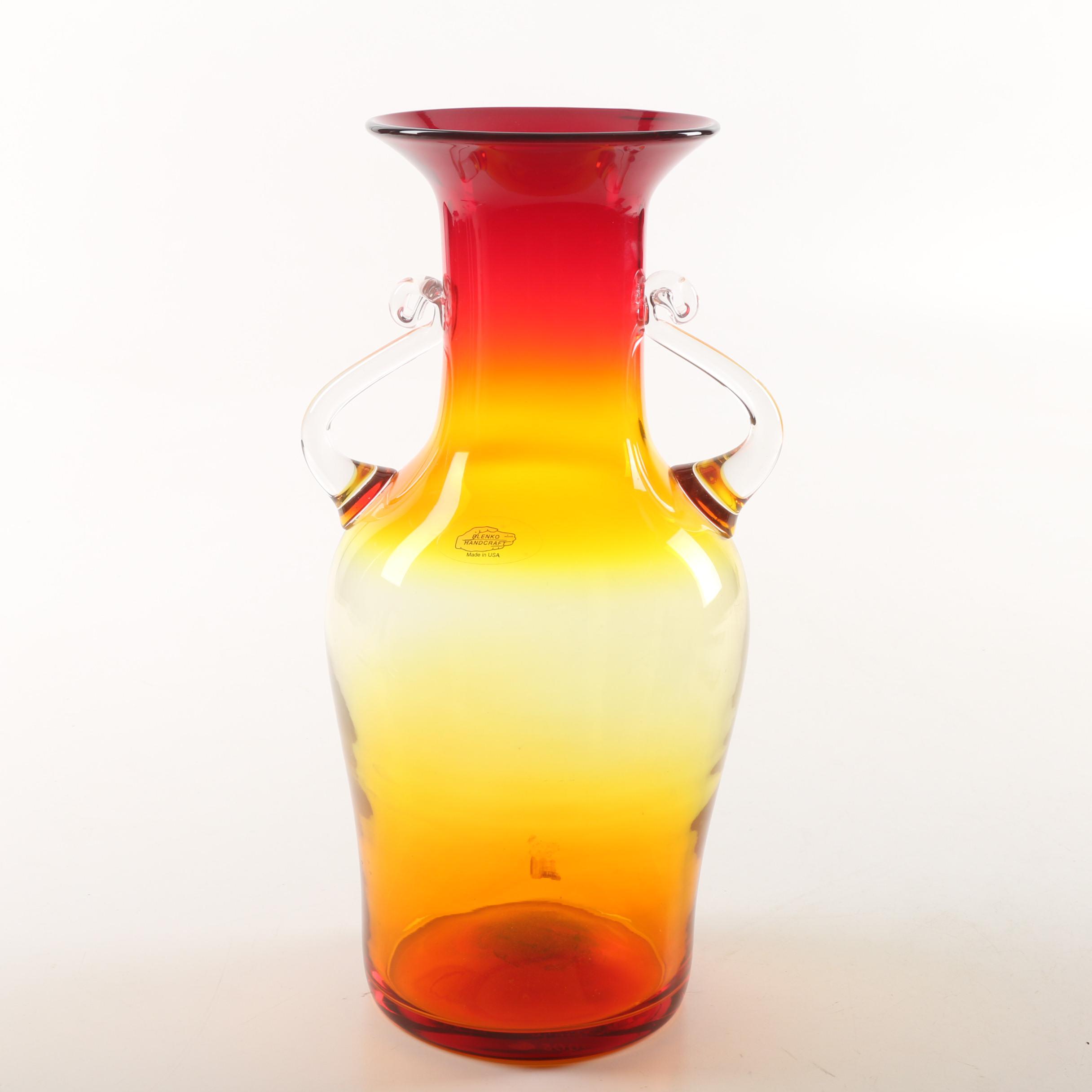 2005 Blenko Hand-Blown Amberina Glass Vase