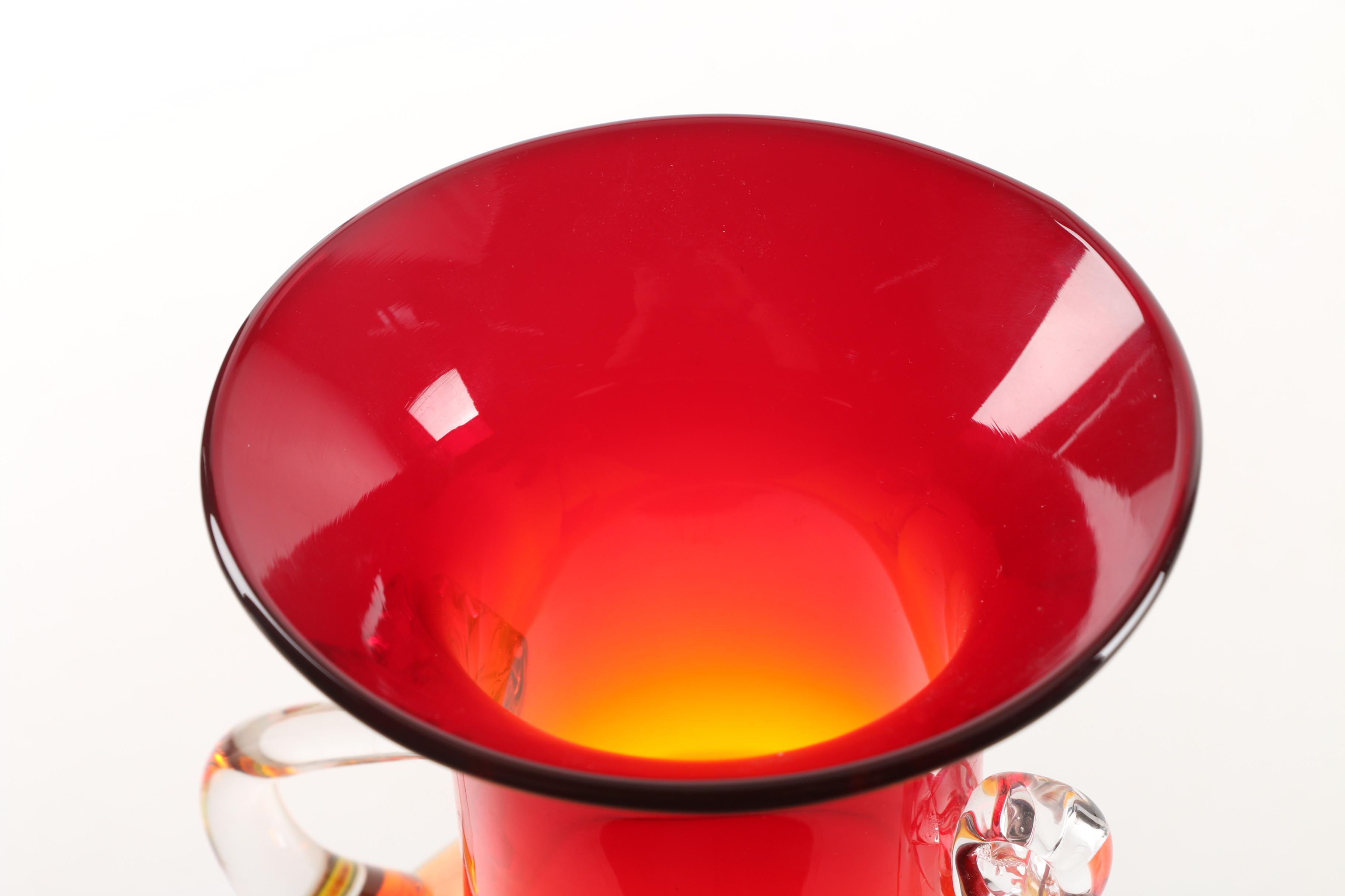 2005 Blenko Hand-Blown Amberina Glass Vase