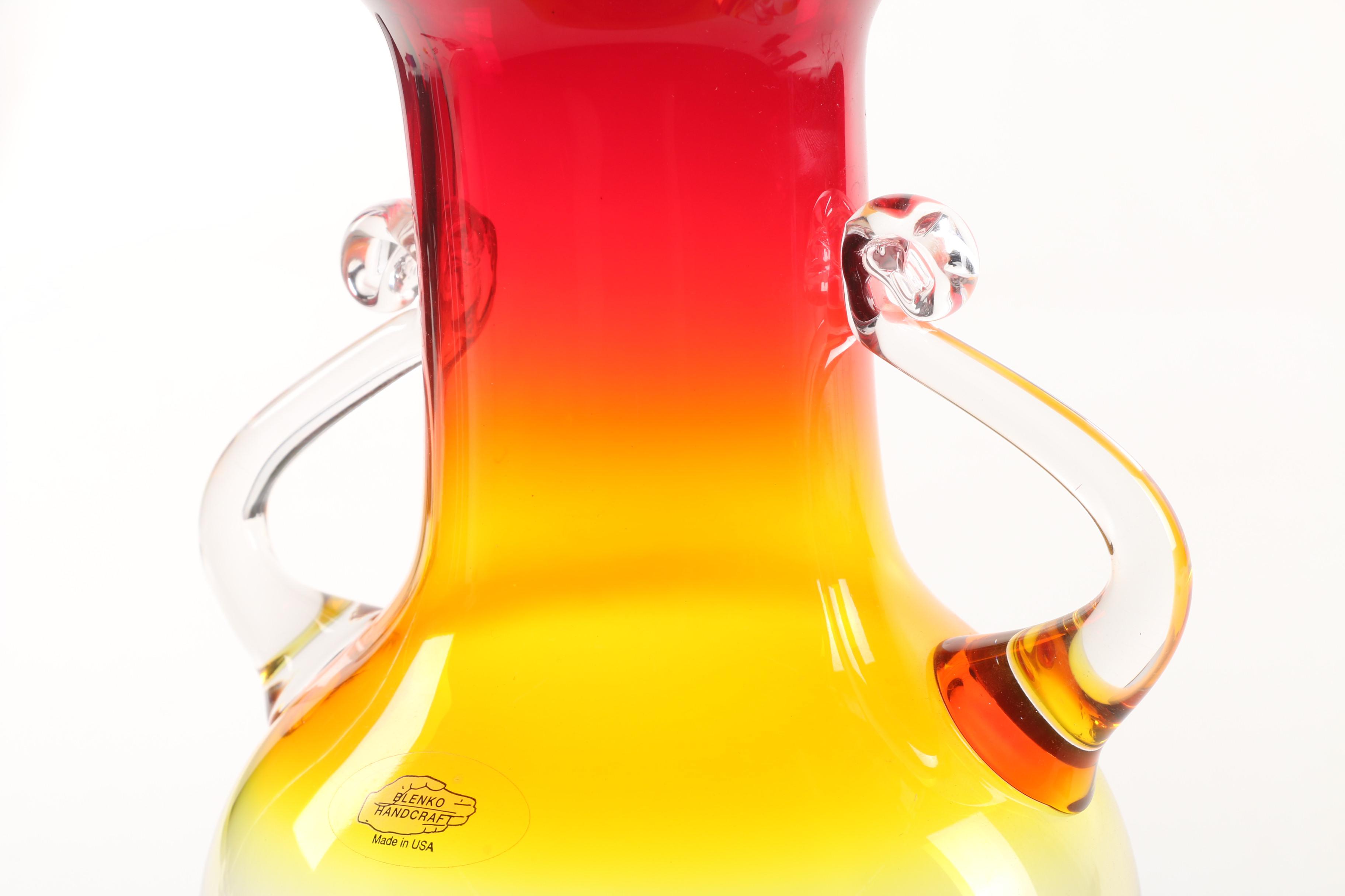 2005 Blenko Hand-Blown Amberina Glass Vase