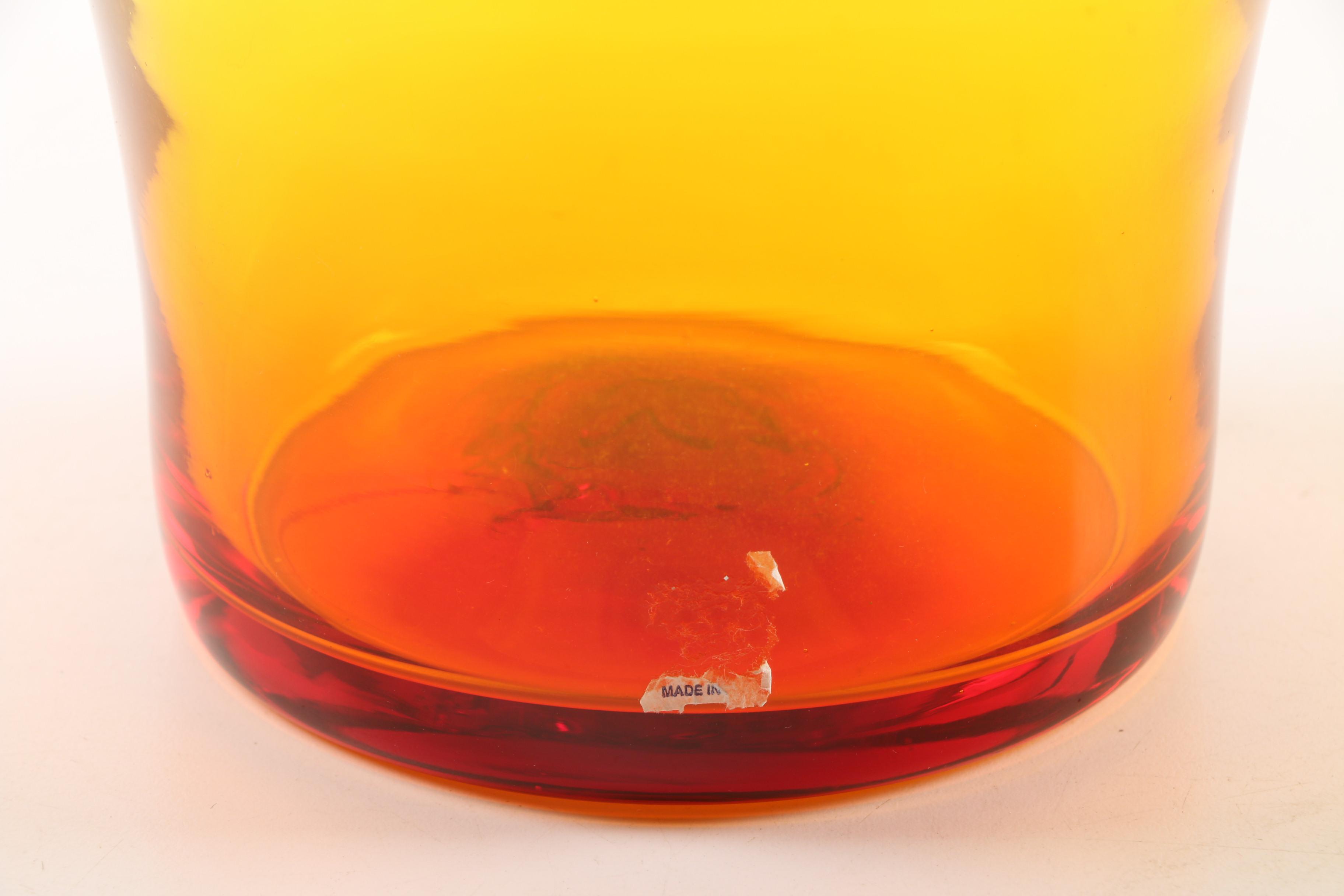 2005 Blenko Hand-Blown Amberina Glass Vase