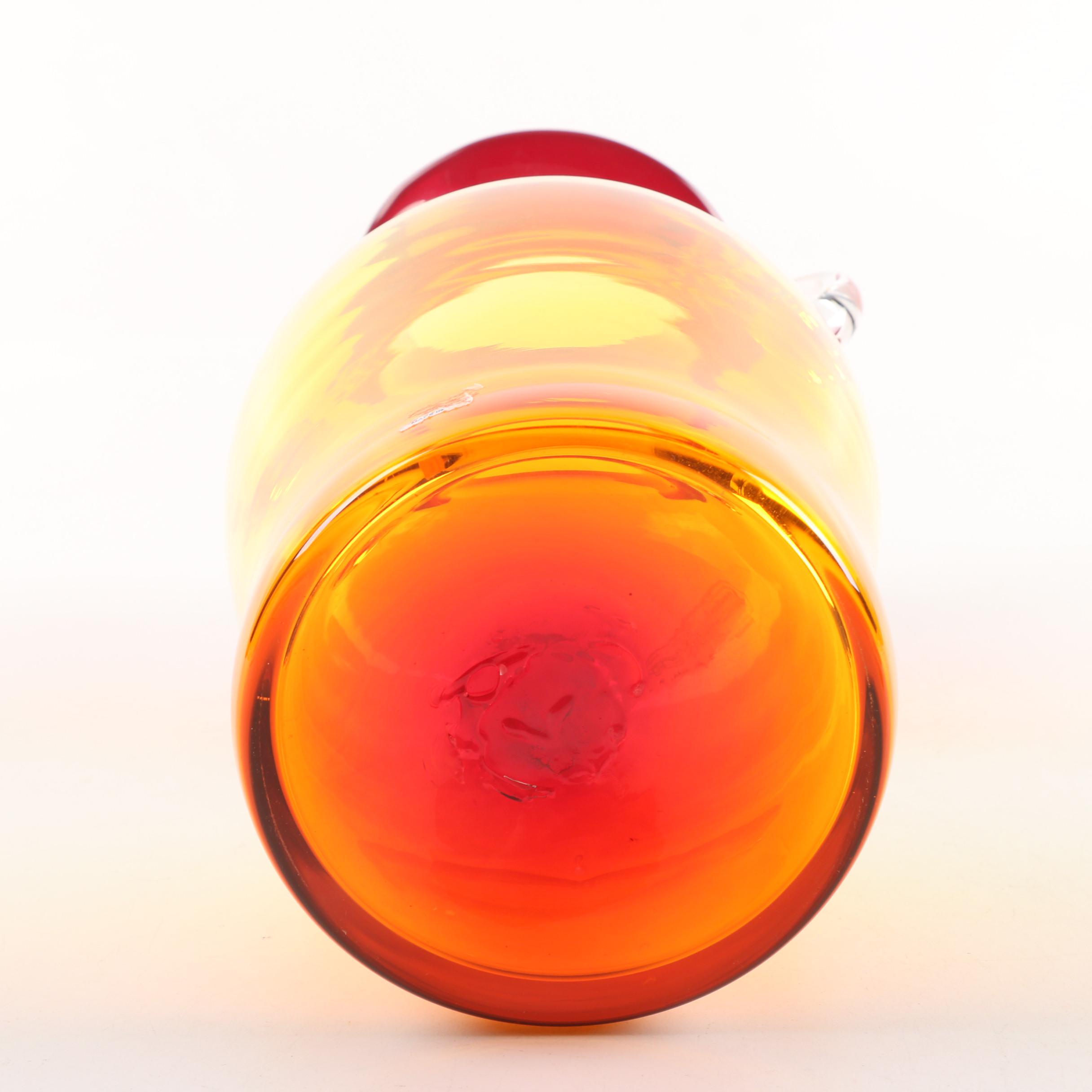 2005 Blenko Hand-Blown Amberina Glass Vase