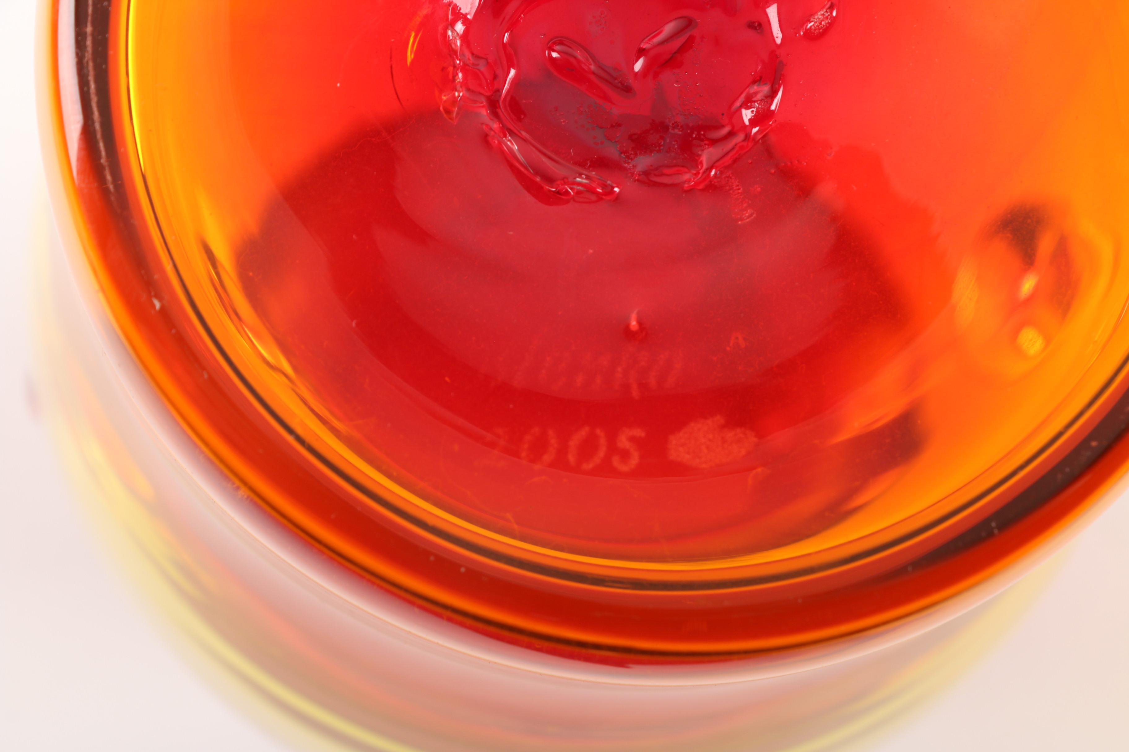 2005 Blenko Hand-Blown Amberina Glass Vase