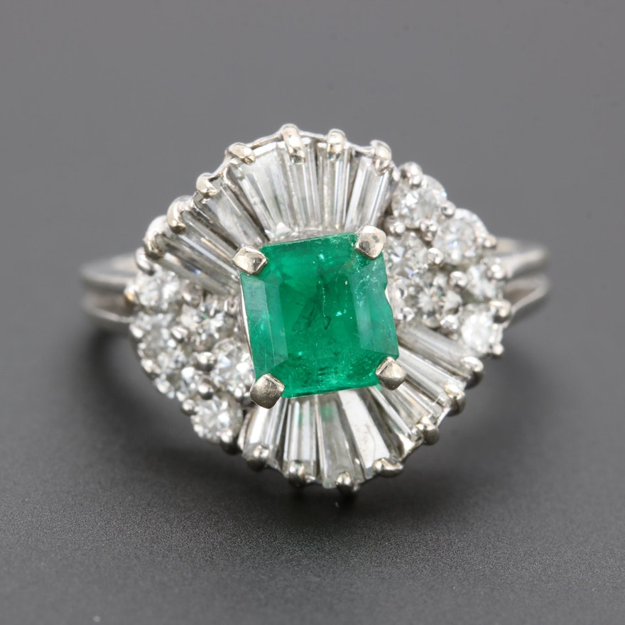 14K and 18K White Gold Emerald and 1.27 CTW Diamond Ring