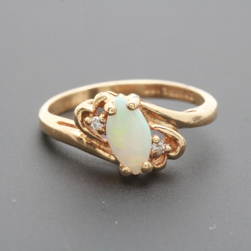 10K Yellow Gold Opal and Diamond Ring