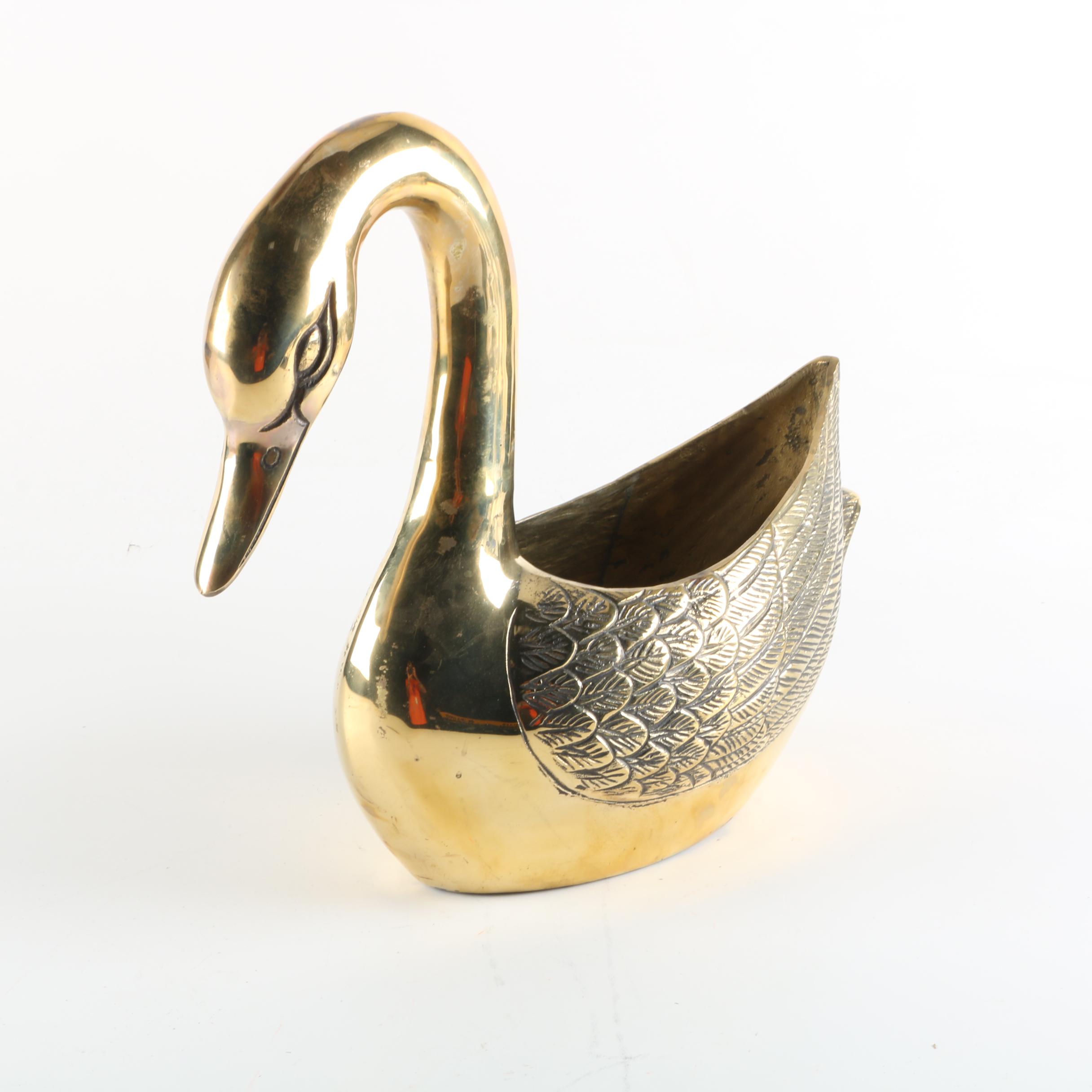 Brass Finished Metal Figurative Swan Planter