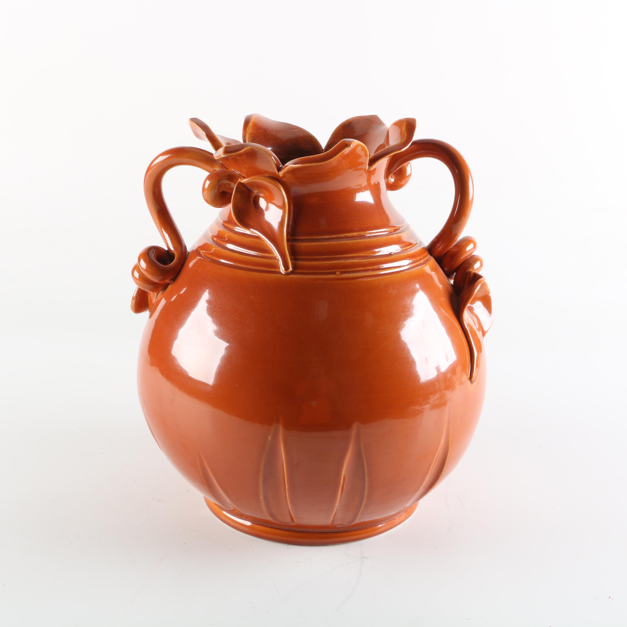 Contemporary Italian Vietri Flowering Vine Themed Ceramic Vase