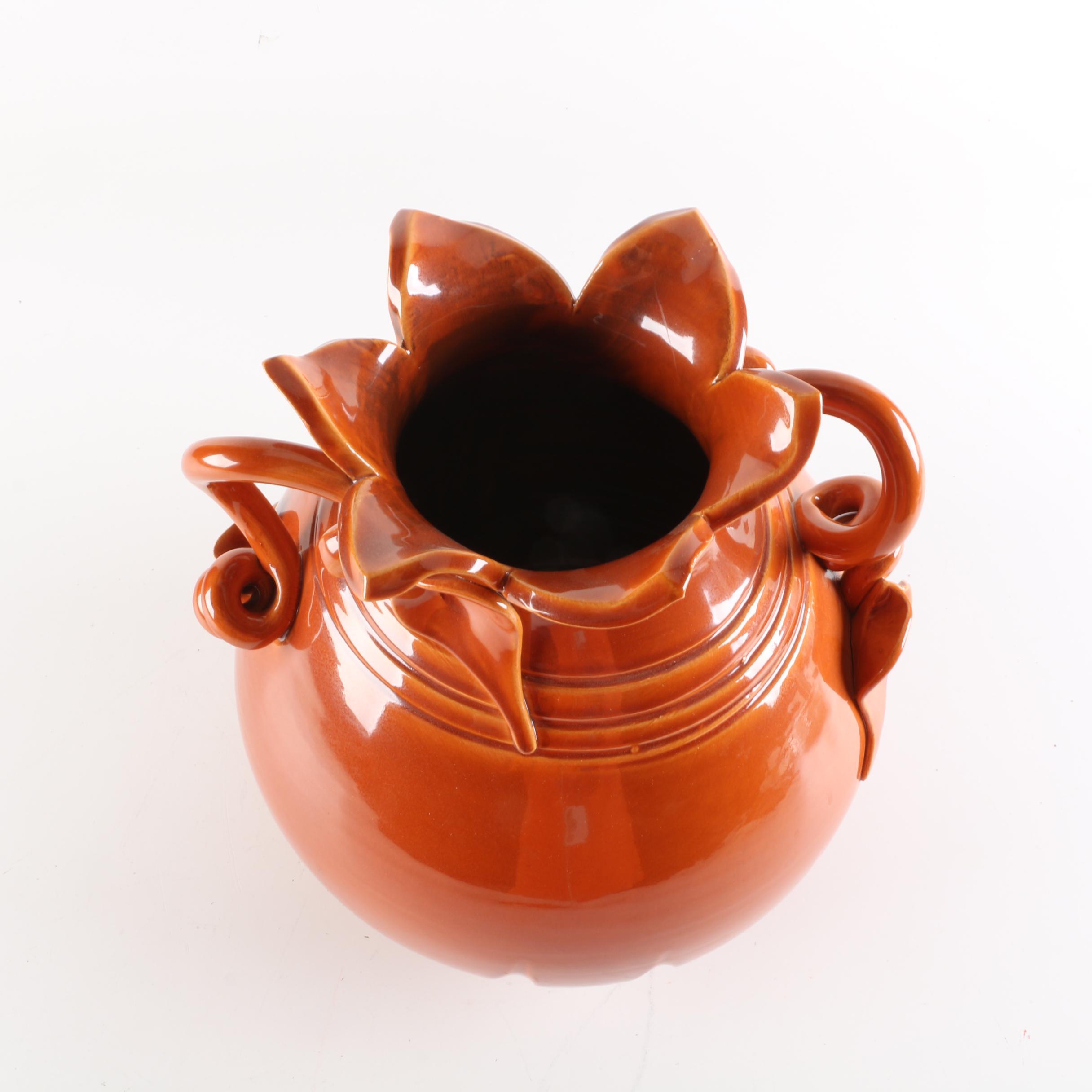 Contemporary Italian Vietri Flowering Vine Themed Ceramic Vase