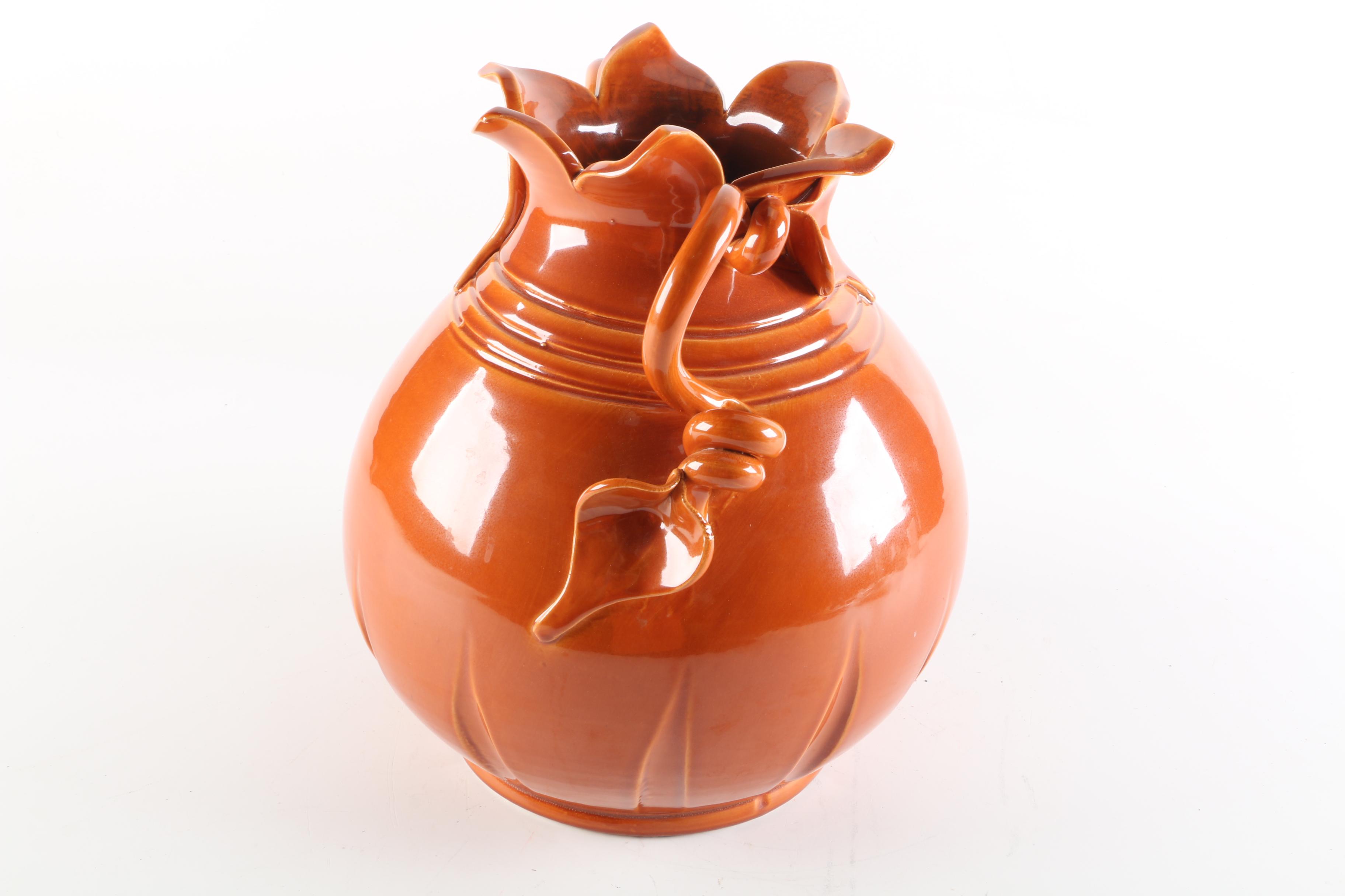 Contemporary Italian Vietri Flowering Vine Themed Ceramic Vase