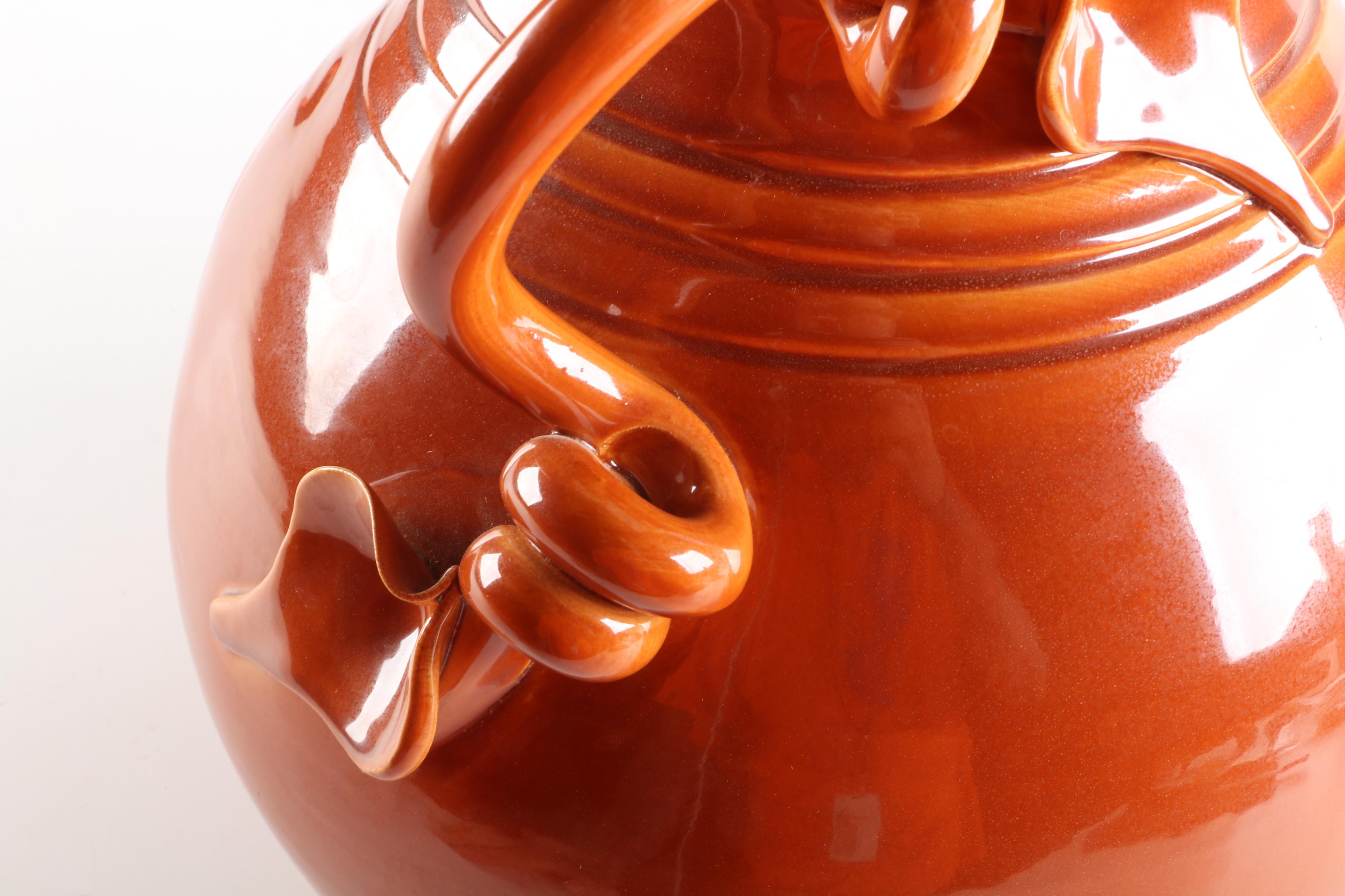 Contemporary Italian Vietri Flowering Vine Themed Ceramic Vase