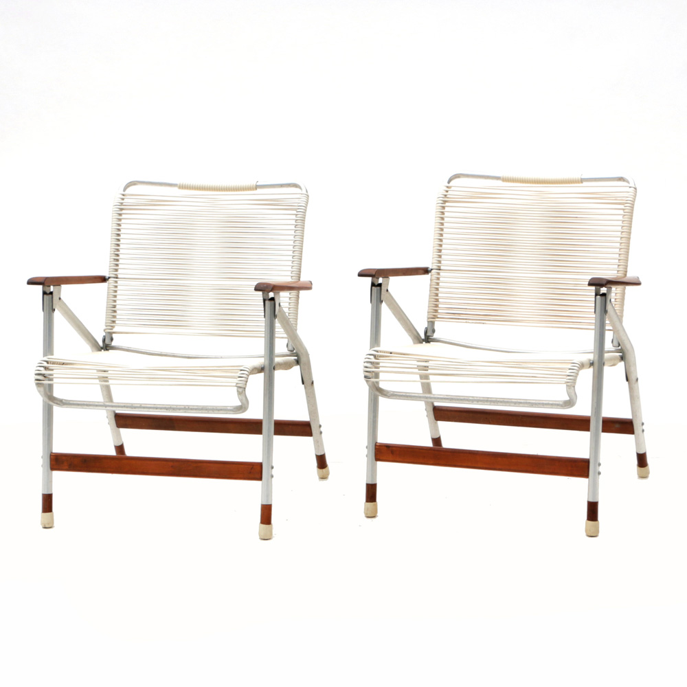 Pair of Folding Aluminum "String" Lawn Chairs