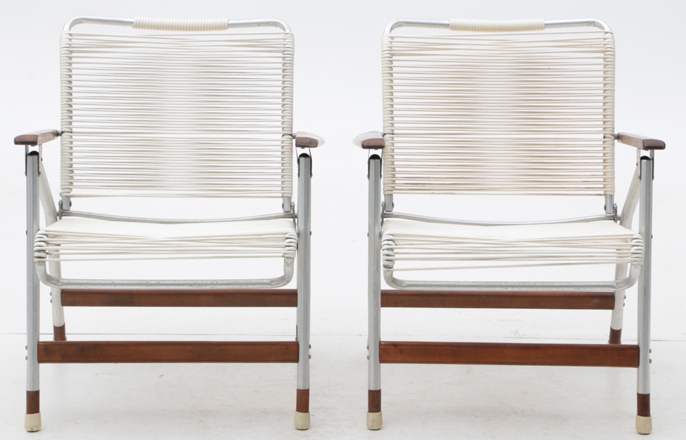 Pair of Folding Aluminum "String" Lawn Chairs