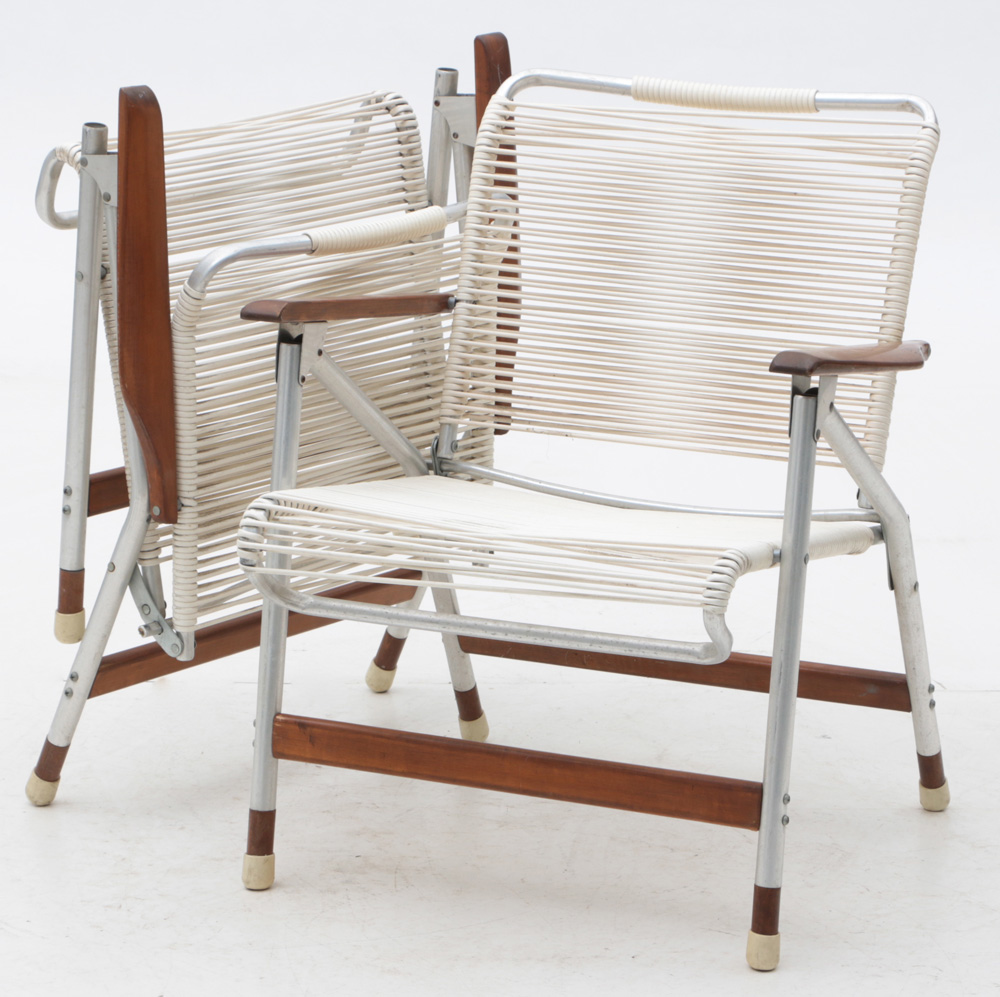 Pair of Folding Aluminum "String" Lawn Chairs