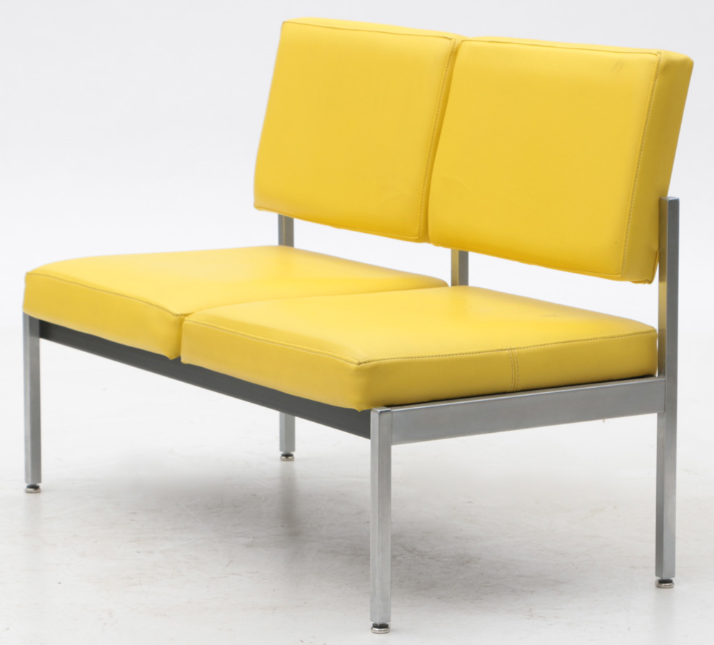 Aluminum Framed Yellow Vinyl Bench by Harter