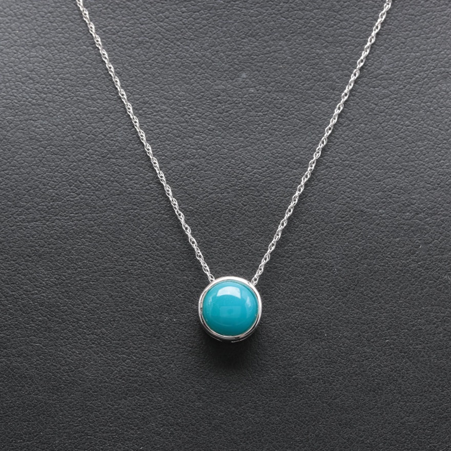 14K White Gold Turquoise Necklace