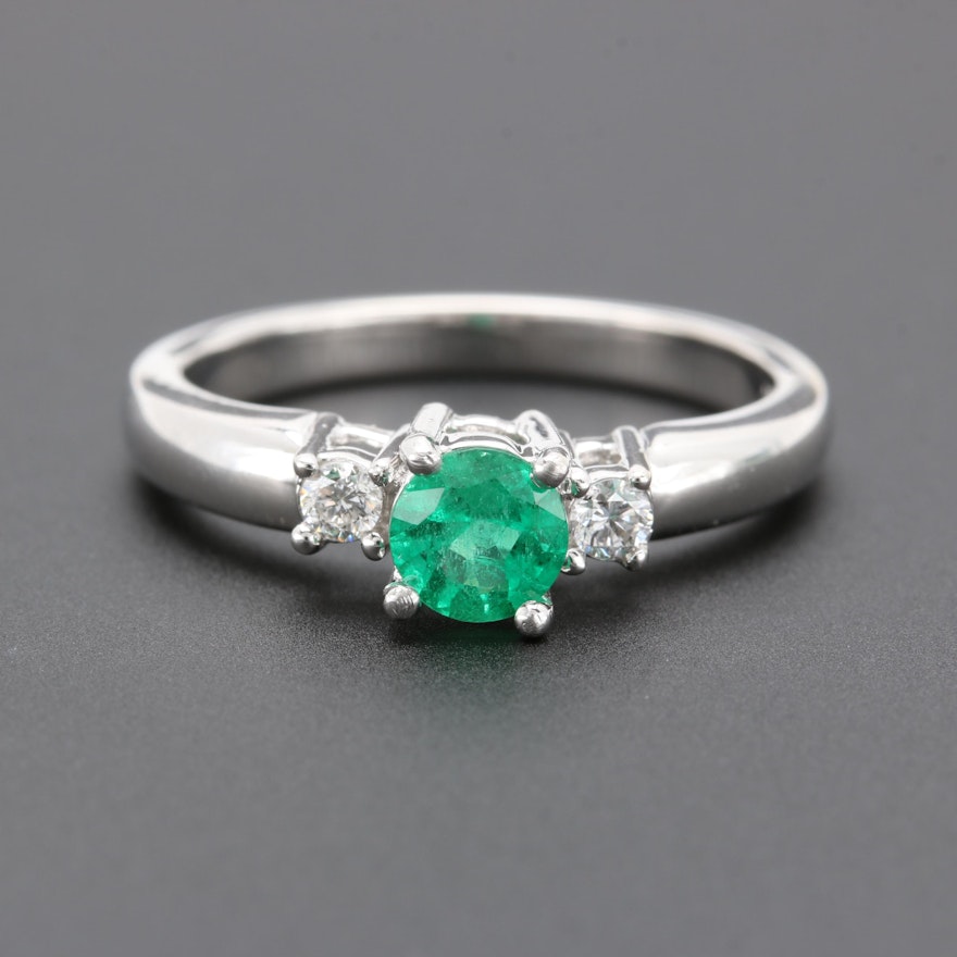 14K White Gold Emerald and Diamond Ring